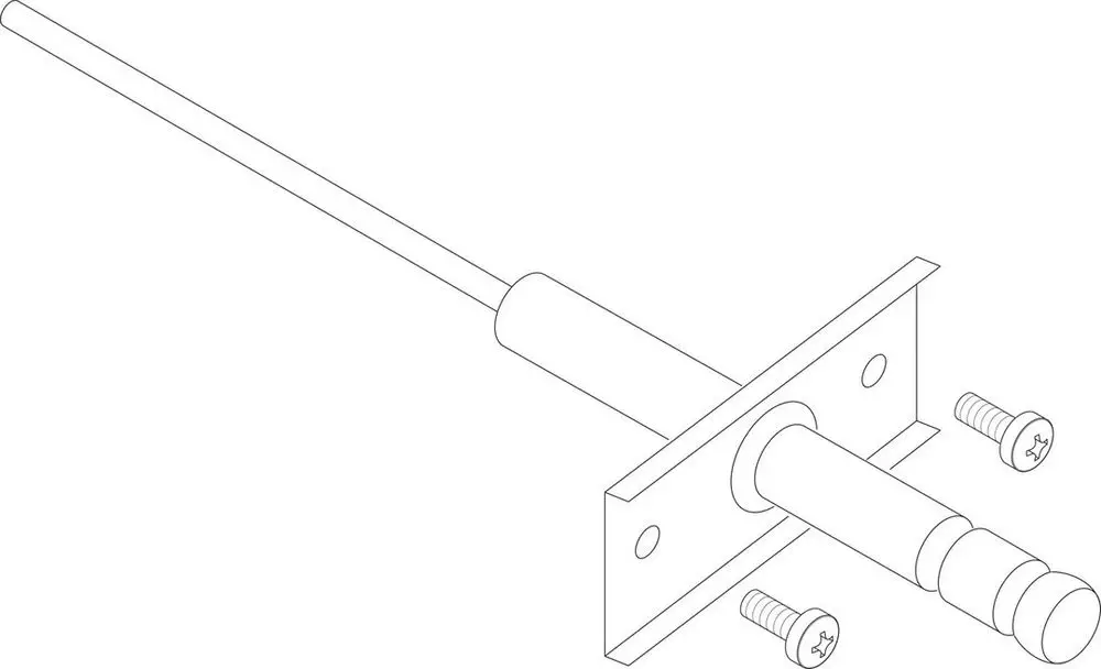 Ionisationselektrode von Bosch mit einem länglichen Stahlkörper, befestigt an einer rechteckigen Platte, mit zwei Schrauben zur Montage.